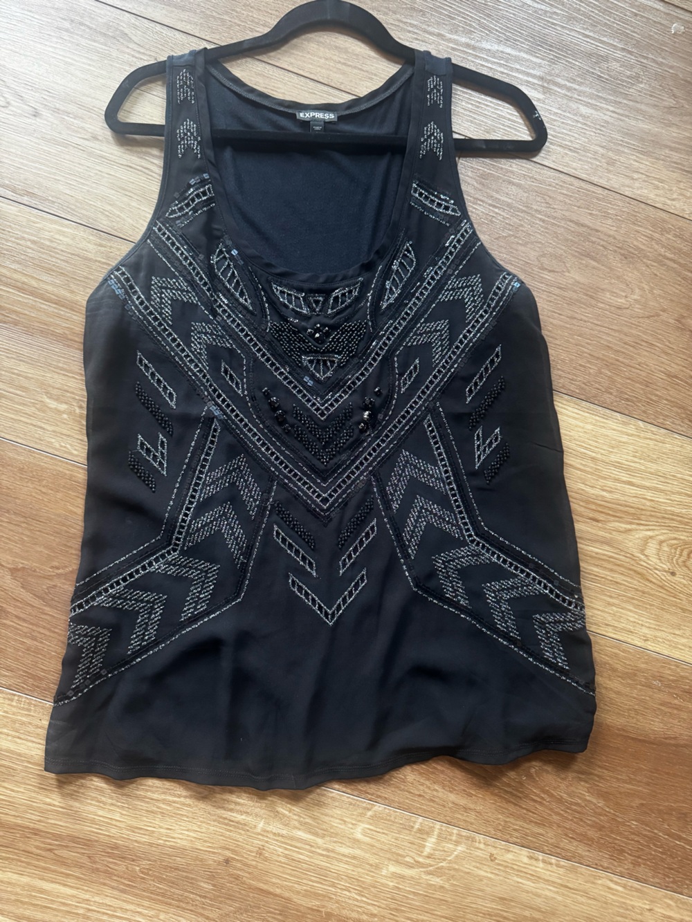 Express Black Beaded Embellished Tank Top